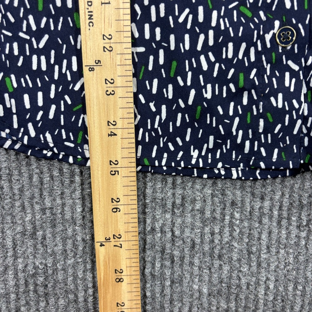 Banana Republic Sleeveless Blouse Womens Medium Navy Blue Dash Print Epaulettes - Picture 12 of 12